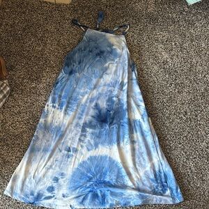 Blue Tie-Dye Halter Dress